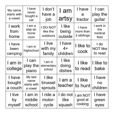 Get-to-know-you BINGO Card