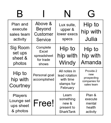 Jake's Bingo Card