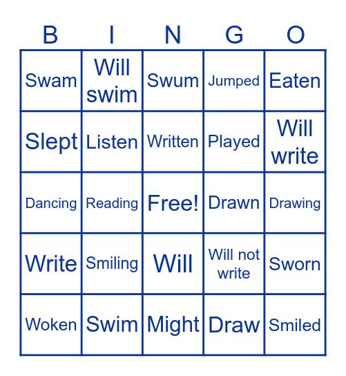 J'Sanique's Verbs Bingo Card