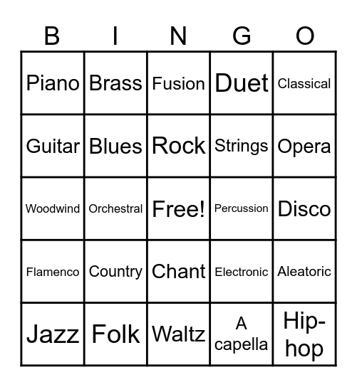 Music Bingo!!! Bingo Card