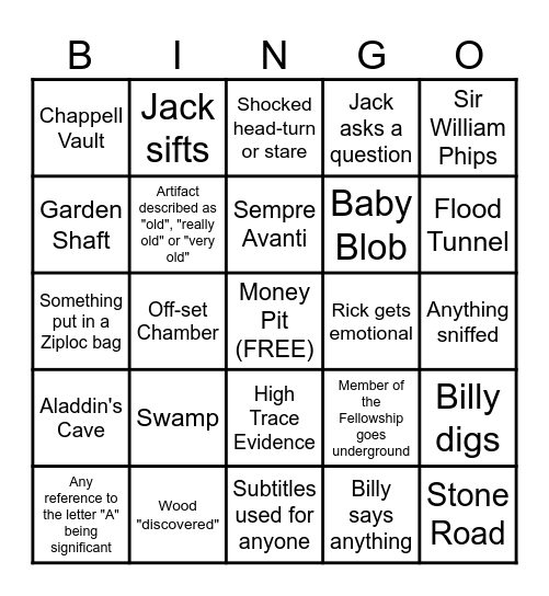 Curse of Oak Island Bingo Card