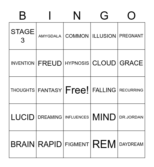 Dreams Bingo Card