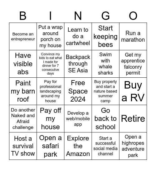 Gabby's 2024 Bingo Card Bingo Card