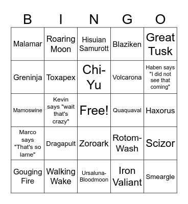 Pokemon Draft 2 Bingo Card