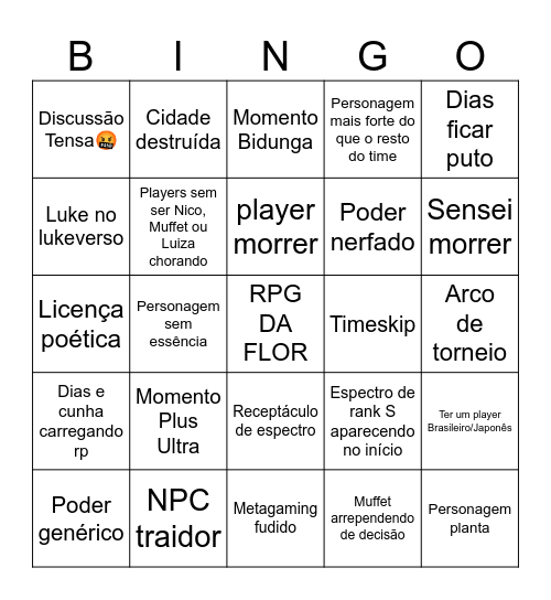 Bingo do rpg da flor Bingo Card