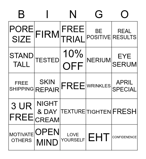 NERIUM INTERNATIONAL Bingo Card