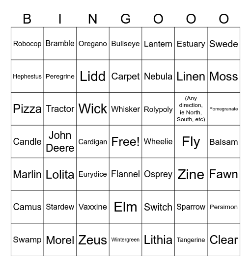 cursed names Bingo Card