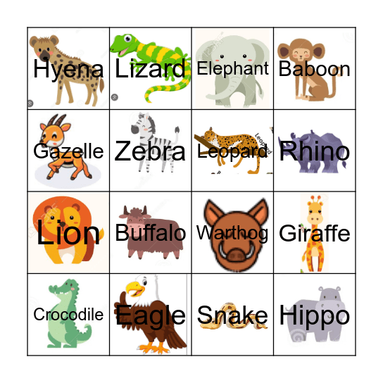 Animals of the Serengeti Bingo Card