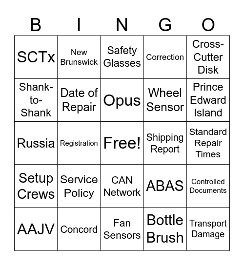Väderstad Warranty Bingo Card