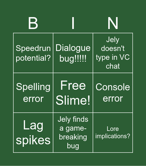Slime Voyage: Dev Build Madness Bingo Card