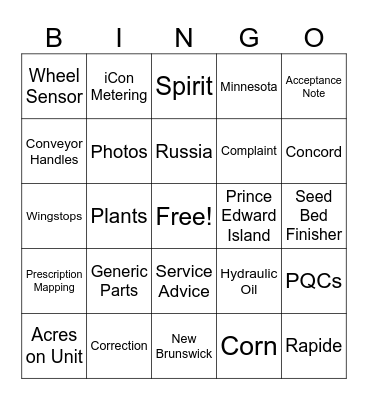 Väderstad Warranty Bingo Card