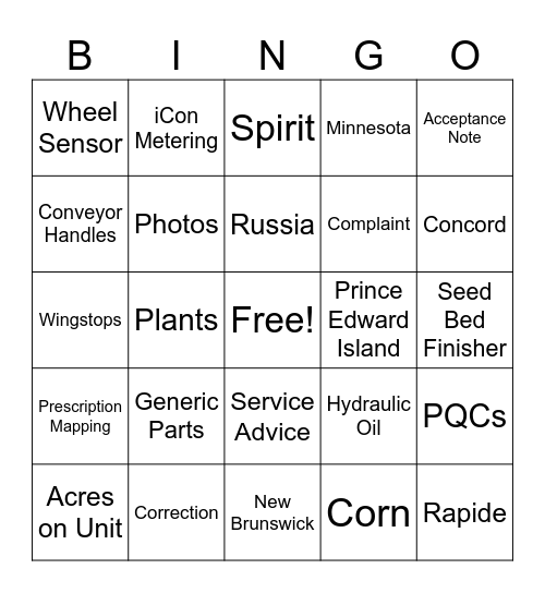 Väderstad Warranty Bingo Card