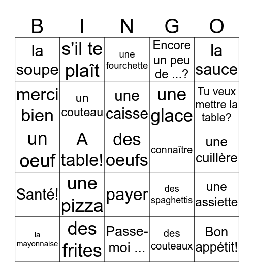 Bingo: unité 33 Bingo Card