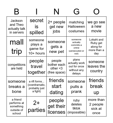 friend chaos bingo Card