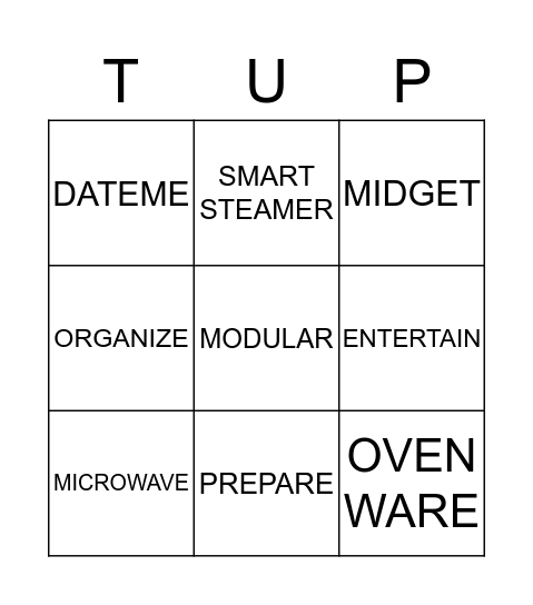 MICHELLE'S TUPPERWARE BINGO Card