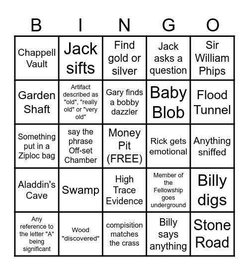 Curse of Oak Island Bingo Card