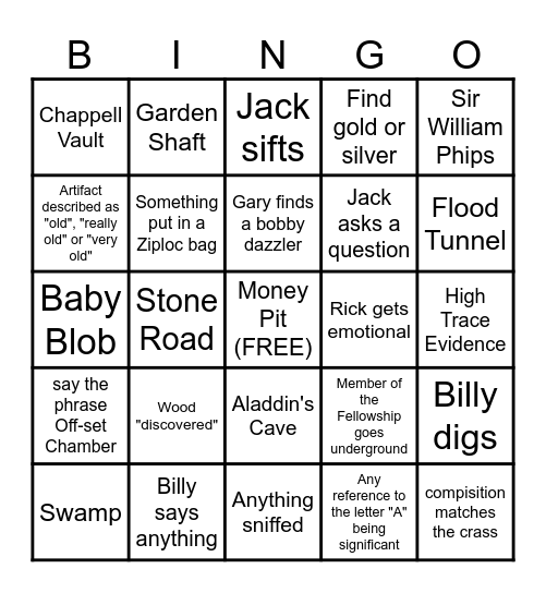 Curse of Oak Island Bingo Card