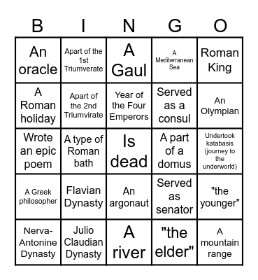 Latin Historical Figures Bingo Card