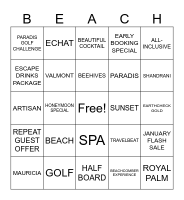 BEACHCOMBER Bingo Card