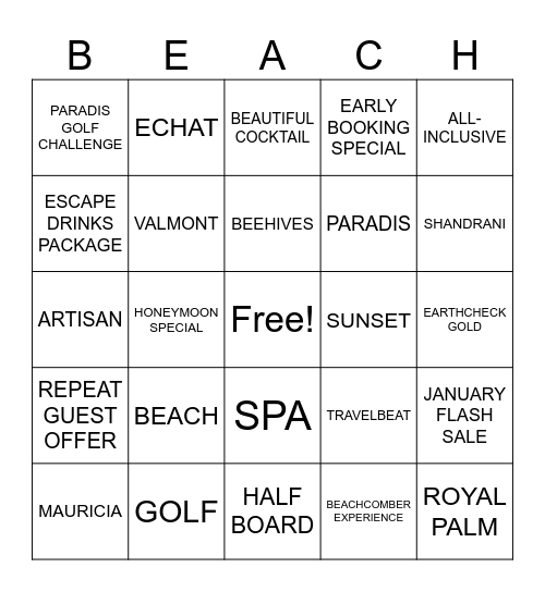 BEACHCOMBER Bingo Card