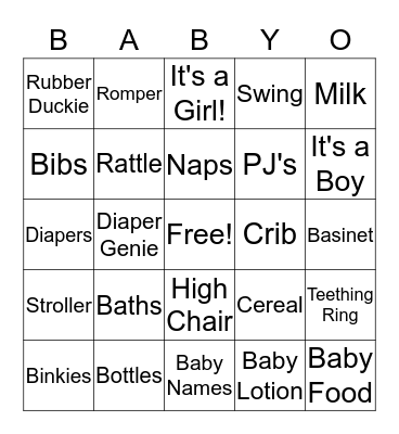 Baby Bingo Card