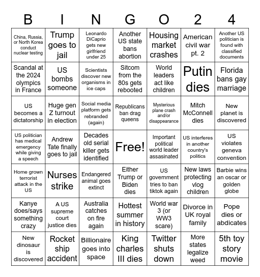 2024 bingo card Bingo Card