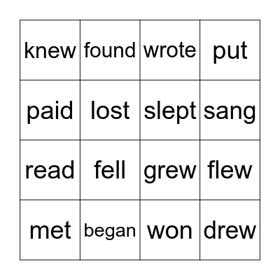 Irregular verbs Bingo Card