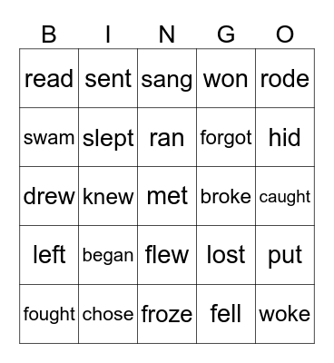Irregular verbs Bingo Card