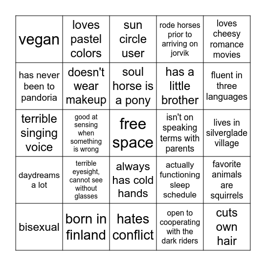 ronja bingo!! Bingo Card