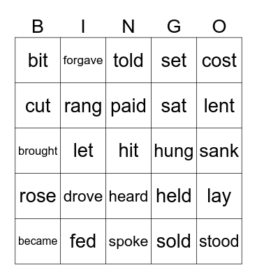 Irregular verbs 3 Bingo Card