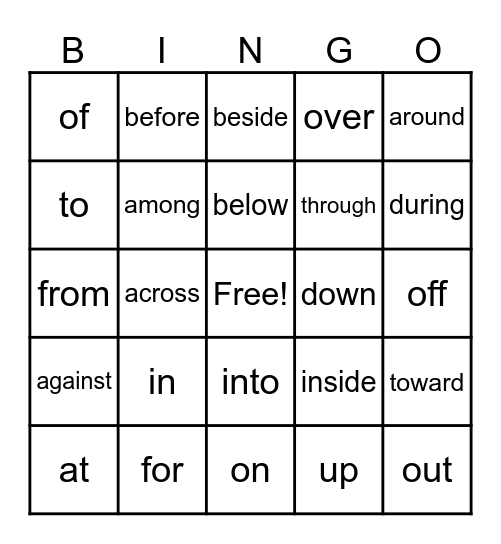 PREPOSITIONS Bingo Card