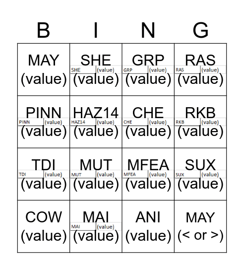 Untitled Bingo Card