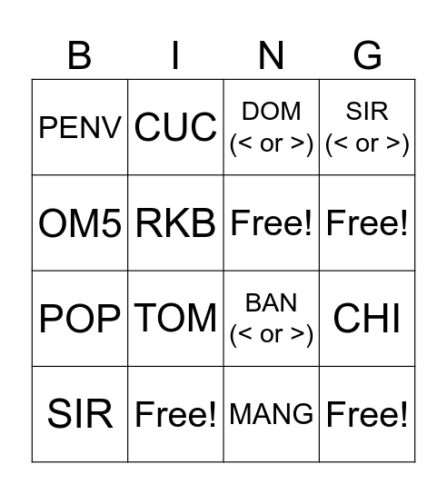 Untitled Bingo Card