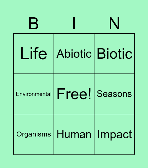 Environmental Change Bingo Card