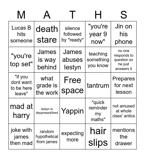 mr peters y9 bingo Card