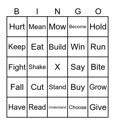 Irregular Verbs Bingo Card