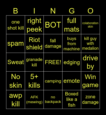 Fortnite Bingo Card