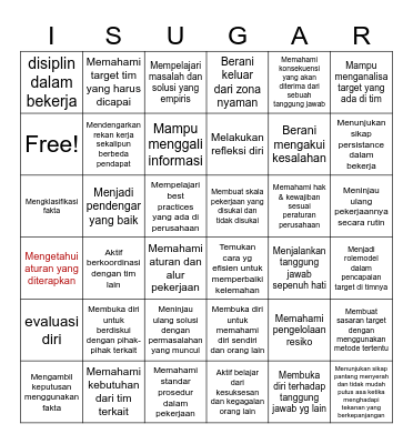 I LOVE SUGAR Bingo Card