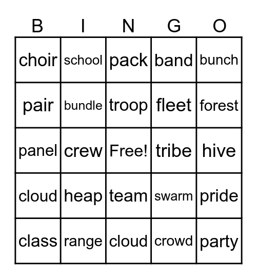 COLLECTIVE NOUNS Bingo Card