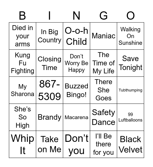 One Hit Wonders Bingo Card