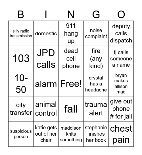 Team Bingo Card