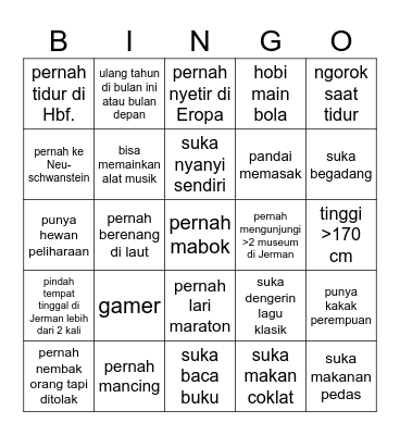 Social Bingo Card