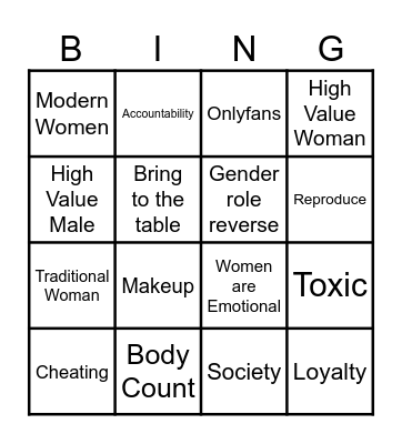 Alpha Male Bingo Card
