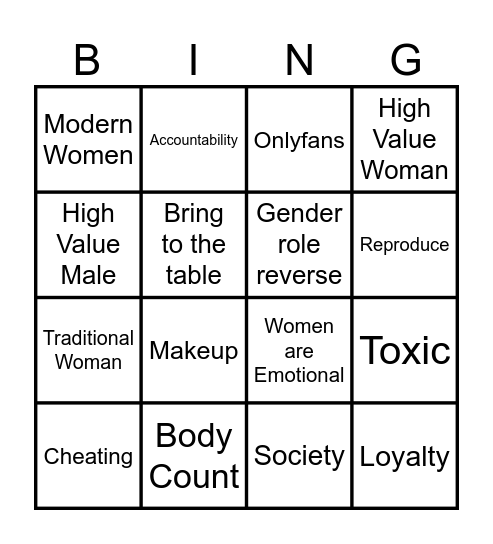 Alpha Male Bingo Card