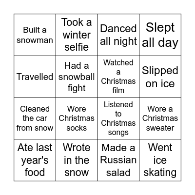 What did you do one your winter vacations? Bingo Card