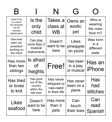 Robotics Bingo Card