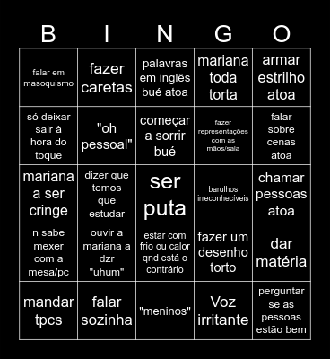 Aulas de Matemática Bingo Card
