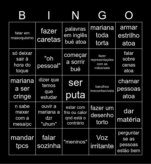 Aulas de Matemática Bingo Card