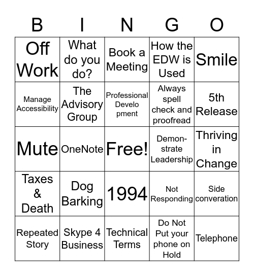EDW  Bingo Card