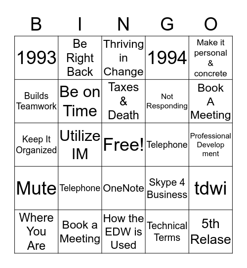 EDW Bingo Card